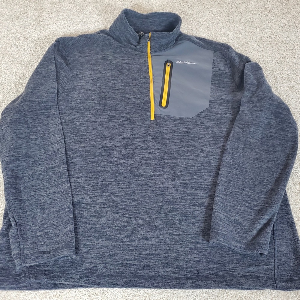 Eddie Bauer Pullover Men's XL Gray 1/4 Zip Heathered Fleece Bonded Chest Pocket